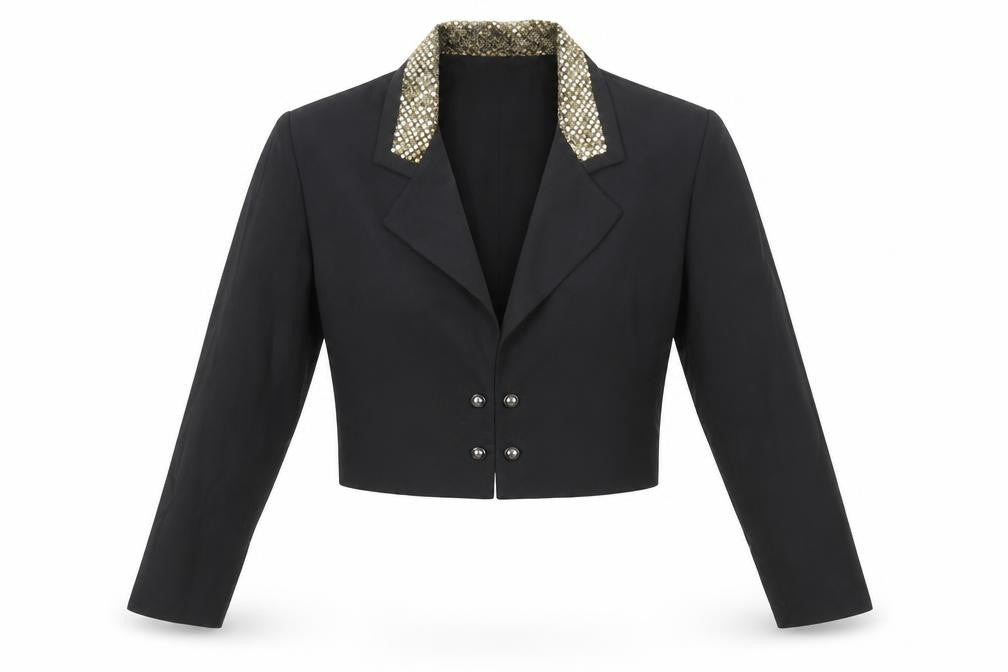 John Roberts Women's Black Cropped Suit Jacket Gold Trim Size 10