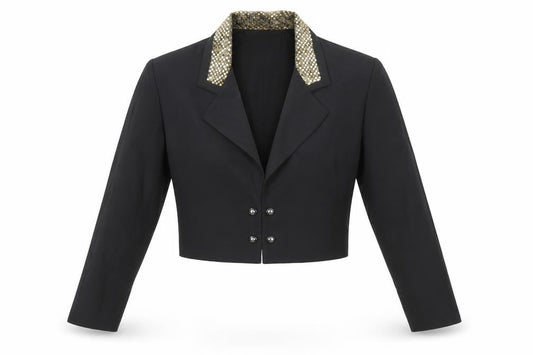 John Roberts Women's Black Cropped Suit Jacket Gold Trim Size 10