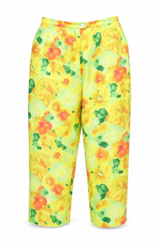 Hervé Benard Women’s Multicoloured Floral Silk Cropped Trousers Size 10