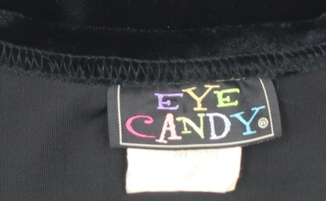 Eye Candy Women's Black Velvet Button-Up Top Long Sleeve Size L