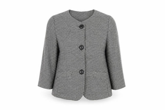 Joanna Womens Black White Check Blazer Jacket Size L Polyester