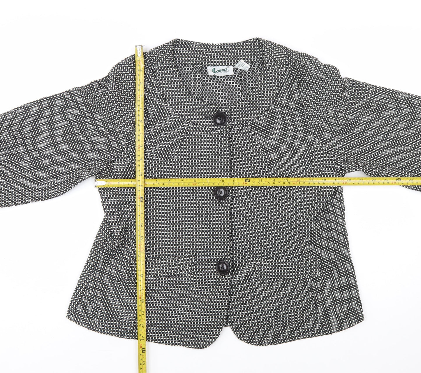 Joanna Womens Black White Check Blazer Jacket Size L Polyester
