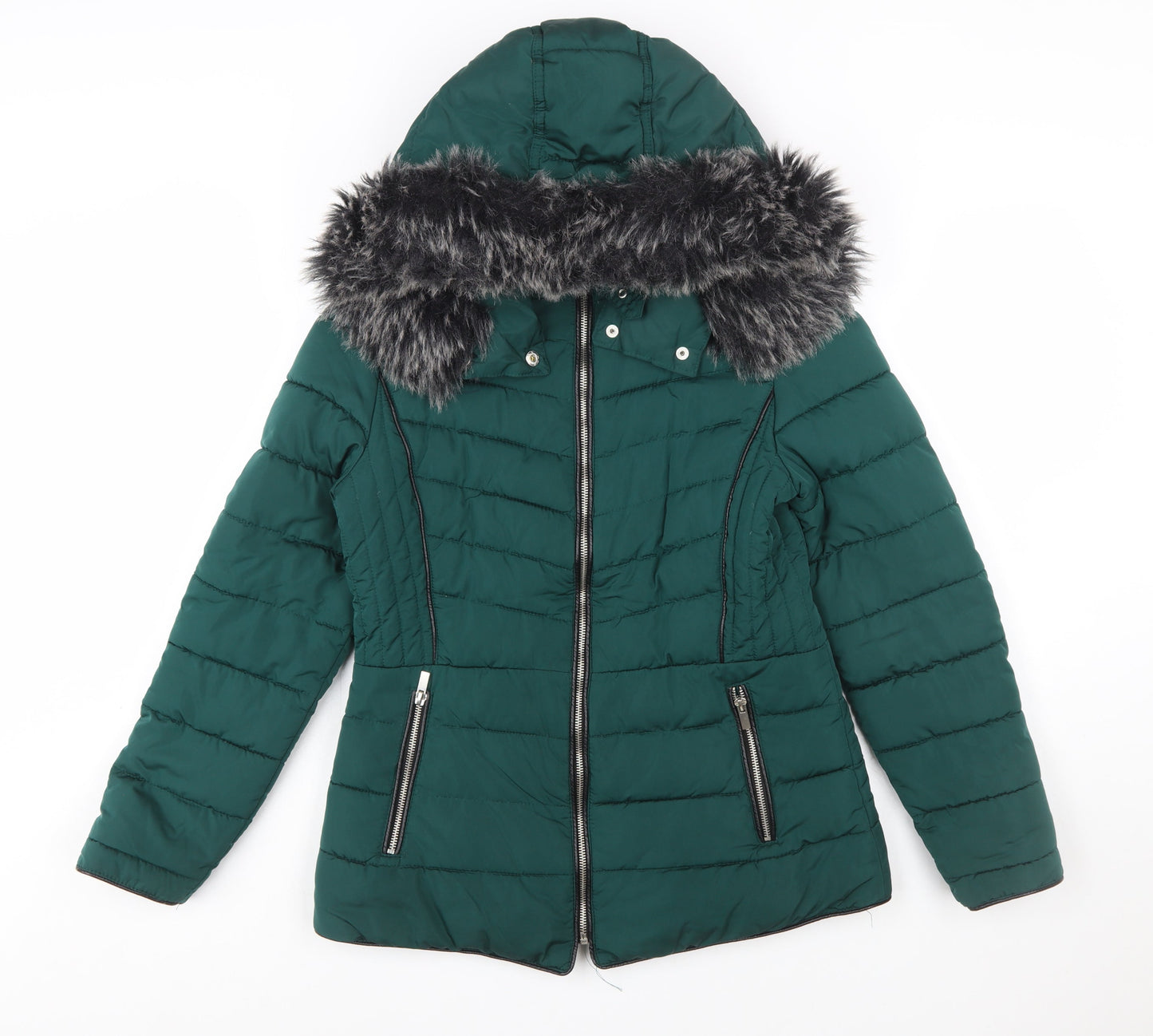 New Look Women’s Green Faux Fur Trim Puffer Jacket Size 10
