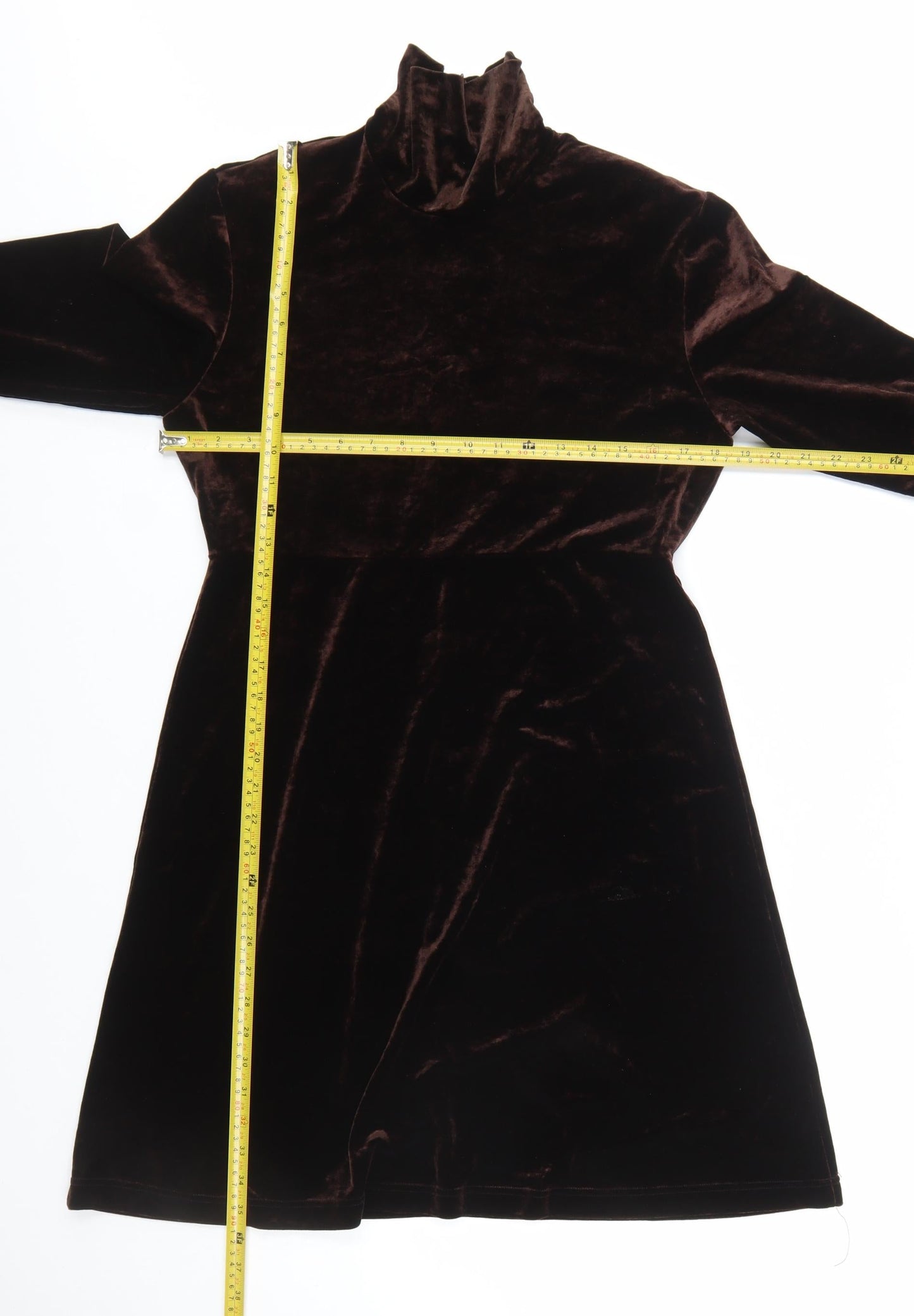 Amanda Smith Women Brown Velvet A-Line High Neck Dress Size 8