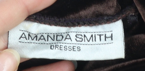 Amanda Smith Women Brown Velvet A-Line High Neck Dress Size 8