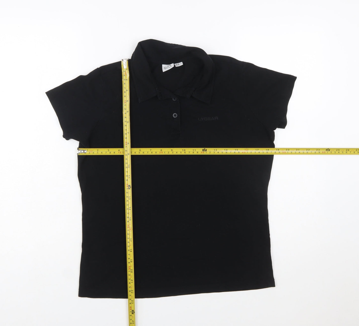 LA Gear Womens Black Polo Shirt Size 12 Short Sleeve Cotton Stretch
