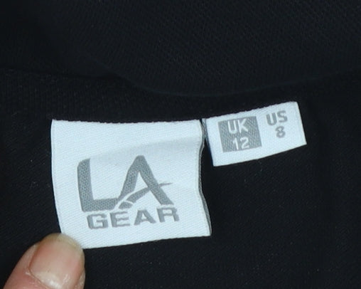 LA Gear Womens Black Polo Shirt Size 12 Short Sleeve Cotton Stretch