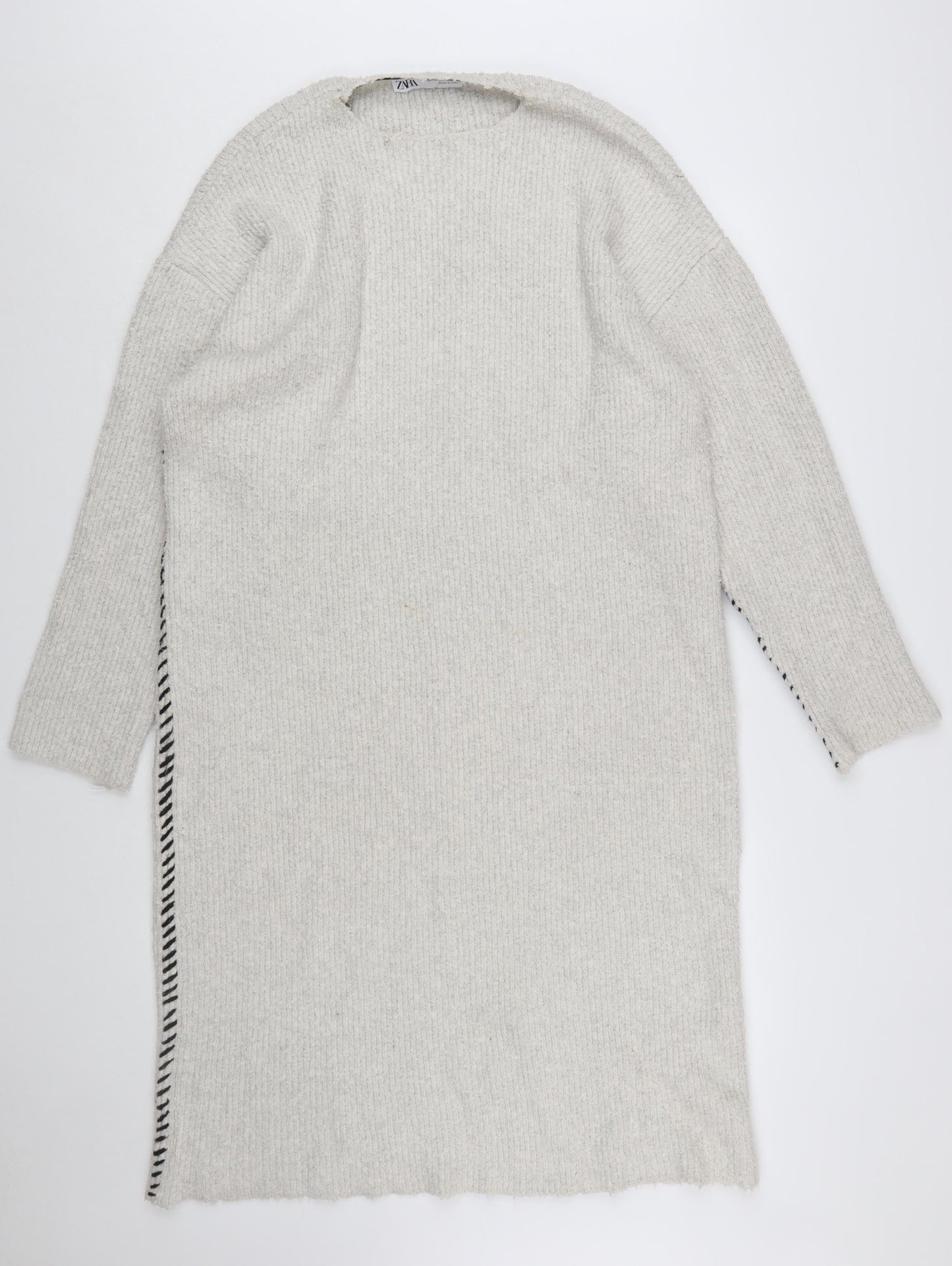 Zara Women Beige Knit Jumper Dress Size S Crew Neck Long Sleeve