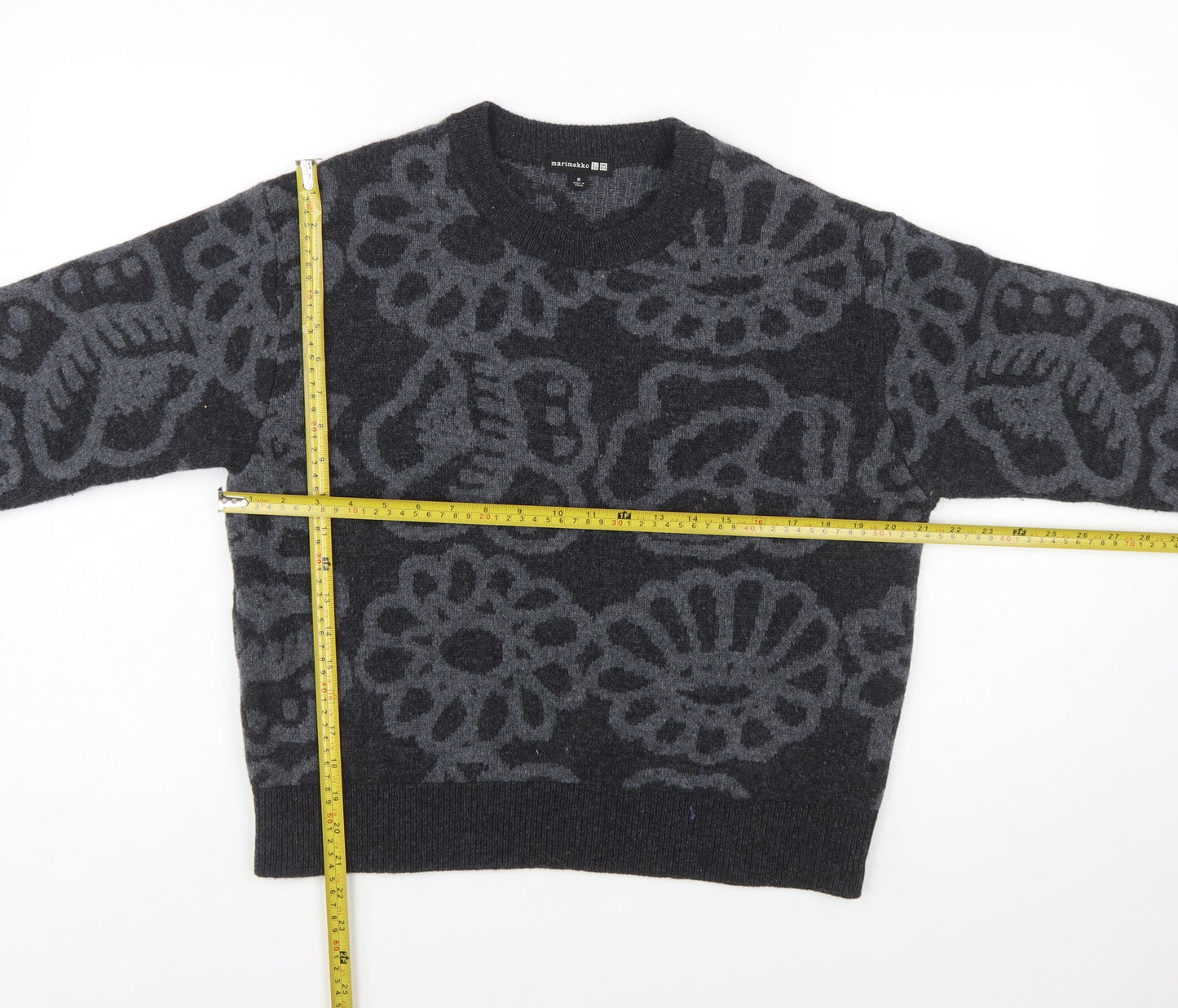 Marimekko x Uniqlo Womens Grey Wool Flower Knit Jumper Size M