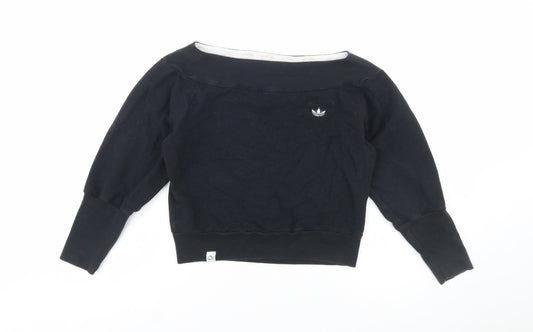 Adidas Womens Black Boat Neck Pullover Sweatshirt Size 10 Bamboo Blend