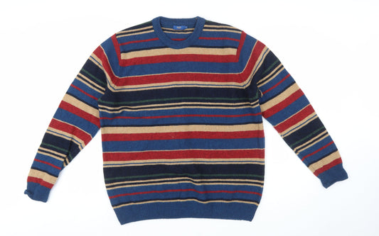 Cotton Traders Men's Multicoloured Striped Lambswool Jumper L
