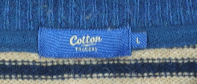 Cotton Traders Men's Multicoloured Striped Lambswool Jumper L
