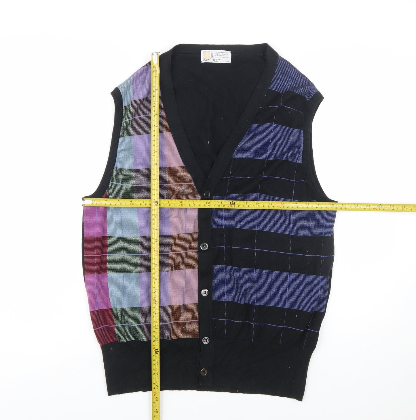 John Smedley Men's Multicoloured Cotton Check Vest L Classic Knit