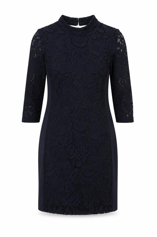 H&M Women Black Lace Sheath 3/4 Sleeve Knee Length Dress Size 10