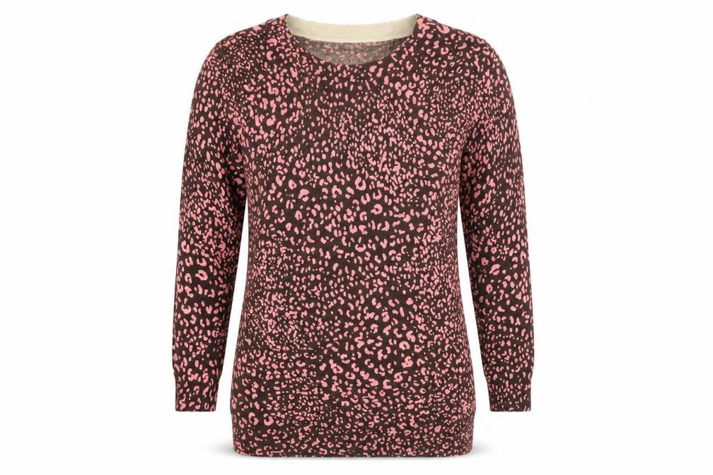 J.Crew Women's Brown Pink Animal Print Merino Wool Jumper Size M