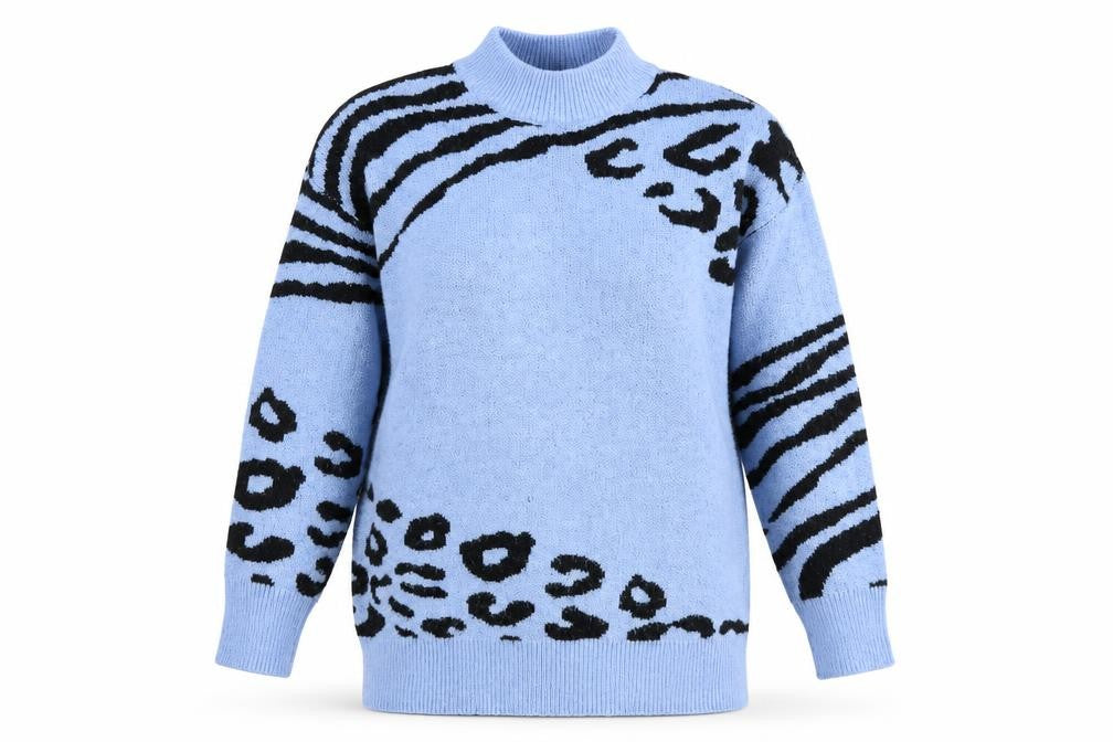 QUIZ Women Blue Animal Print Mock Neck Long Sleeve Jumper Size S