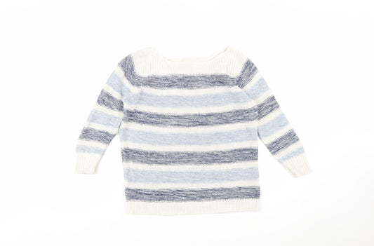 Poetry Womens Blue Striped Cotton Jumper Size 12 Boat Neck Knit