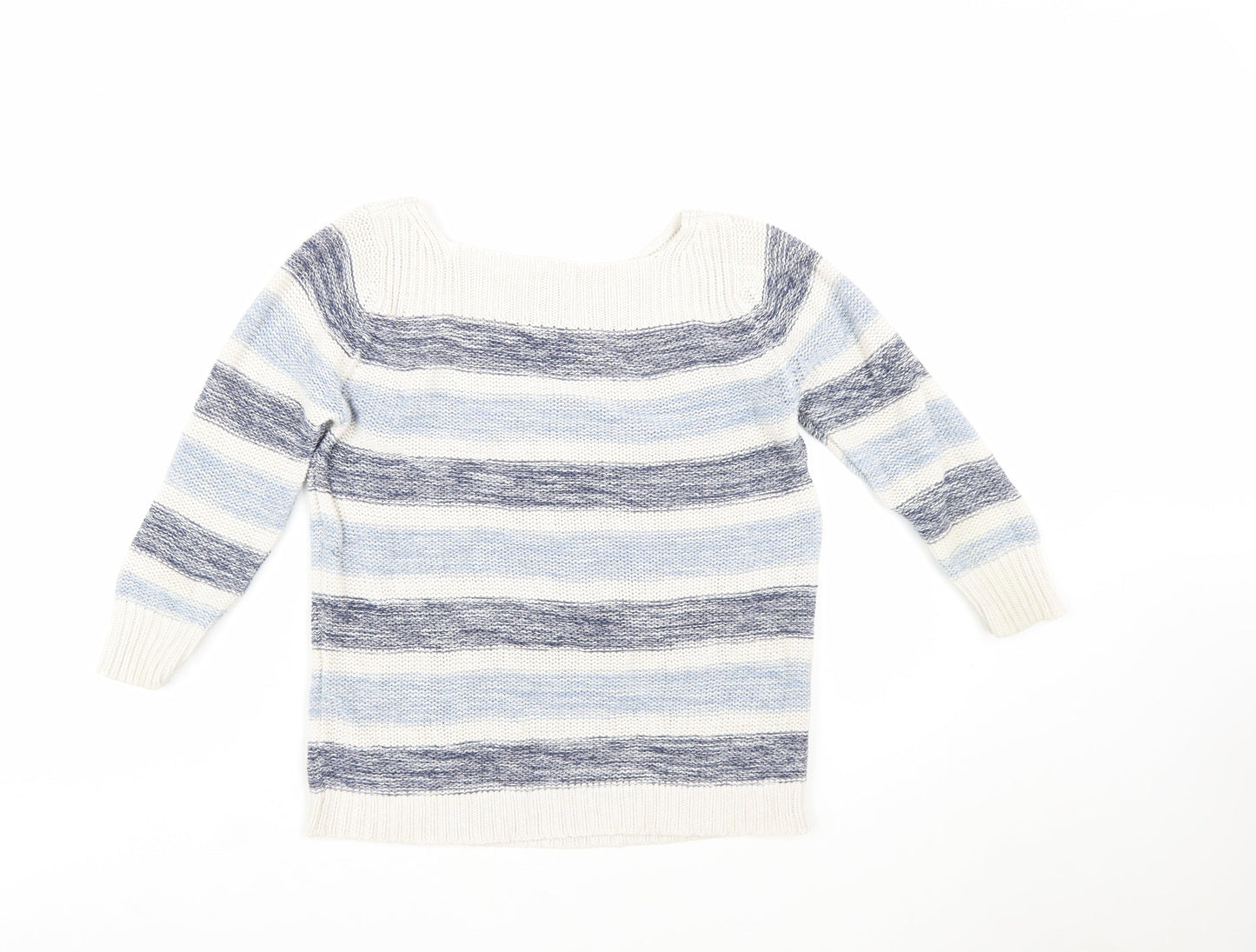 Poetry Womens Blue Striped Cotton Jumper Size 12 Boat Neck Knit