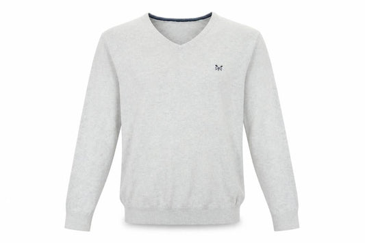Crew Clothing Men’s Grey V-Neck Cotton Cashmere Jumper L