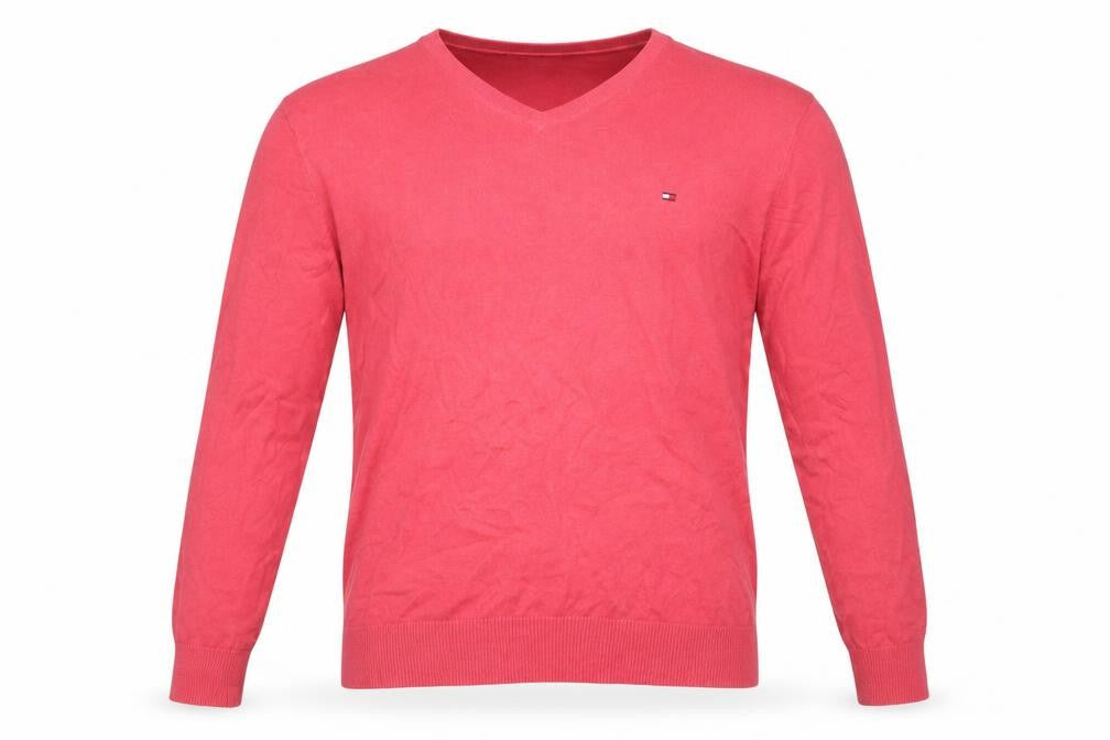 Tommy Hilfiger Men's Red Cotton Cashmere V-Neck Jumper XL