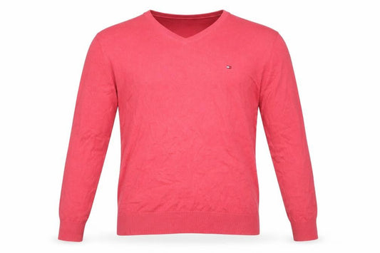 Tommy Hilfiger Men's Red Cotton Cashmere V-Neck Jumper XL