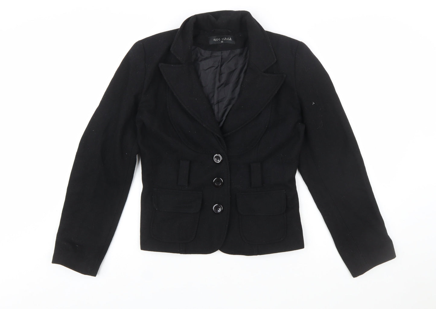 Miss Mania Women's Black Wool Blend Blazer Jacket Size 12