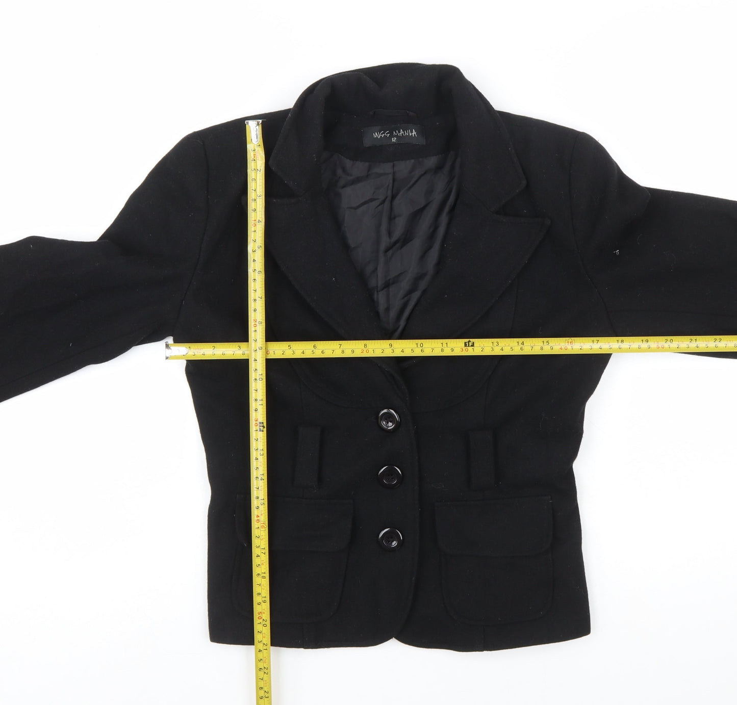 Miss Mania Women's Black Wool Blend Blazer Jacket Size 12