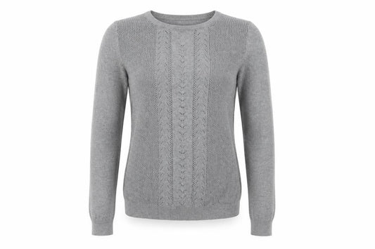 Mango Women’s Grey Cable-Knit Crew Neck Long Sleeve Jumper Size 8