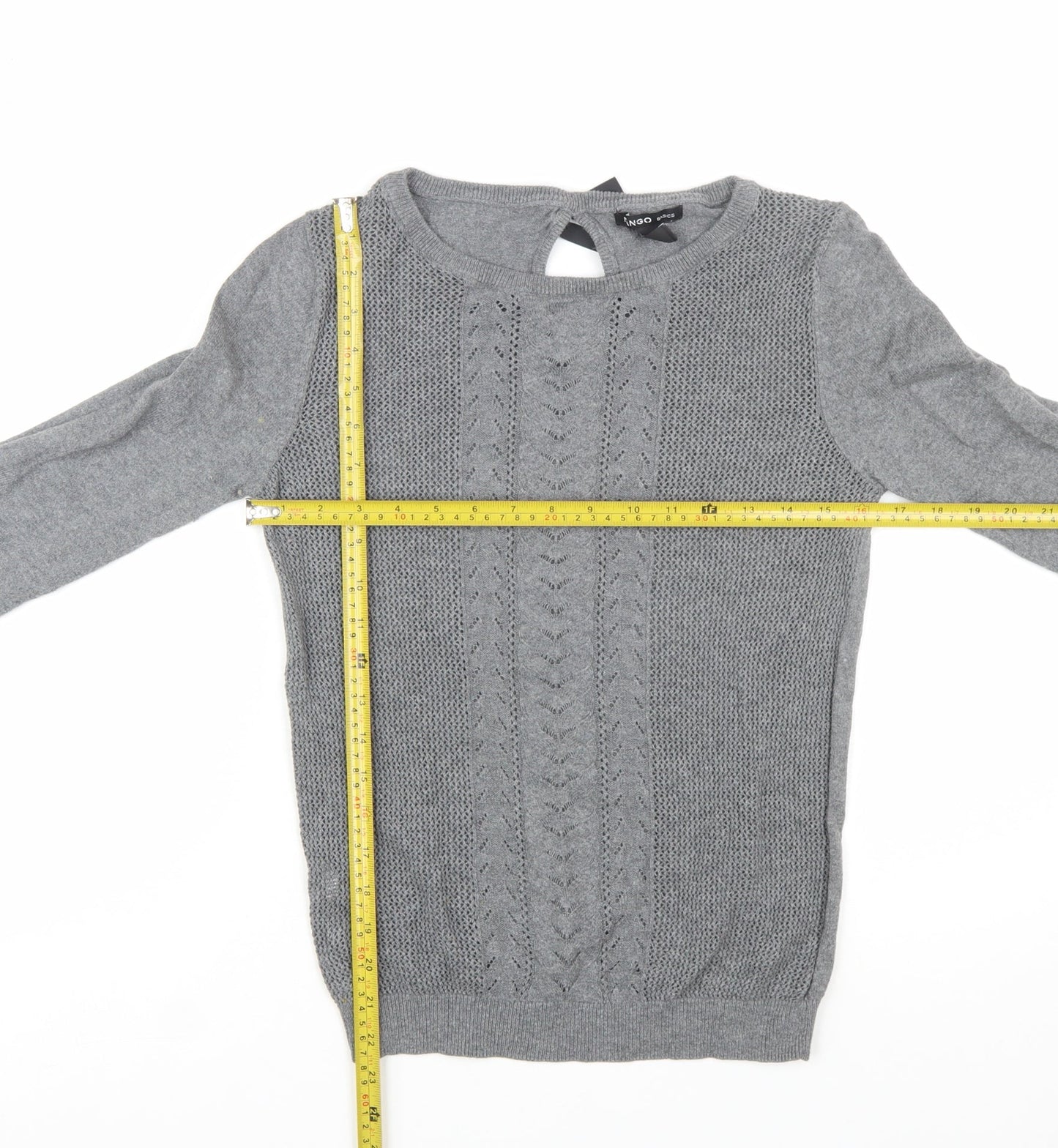 Mango Women’s Grey Cable-Knit Crew Neck Long Sleeve Jumper Size 8