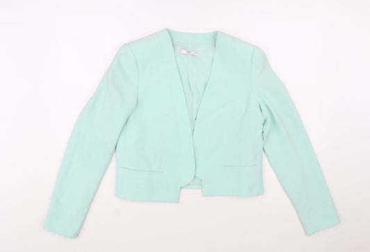 Mango Women Mint Green Cropped Blazer Jacket Size 12 Polyester Blend