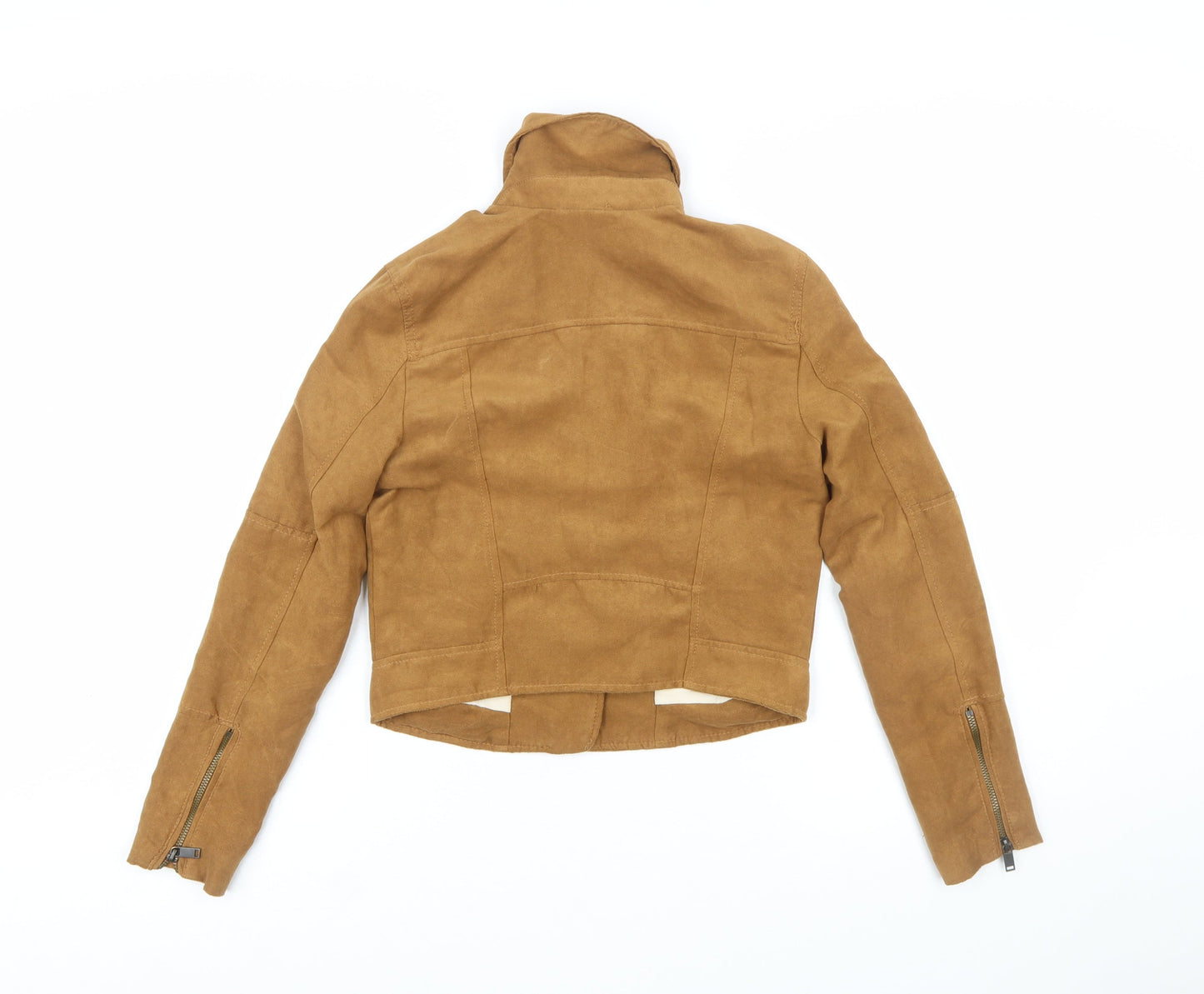 H&M Divided Womens Camel Biker Jacket Size 6 Faux Suede Short Zip Style