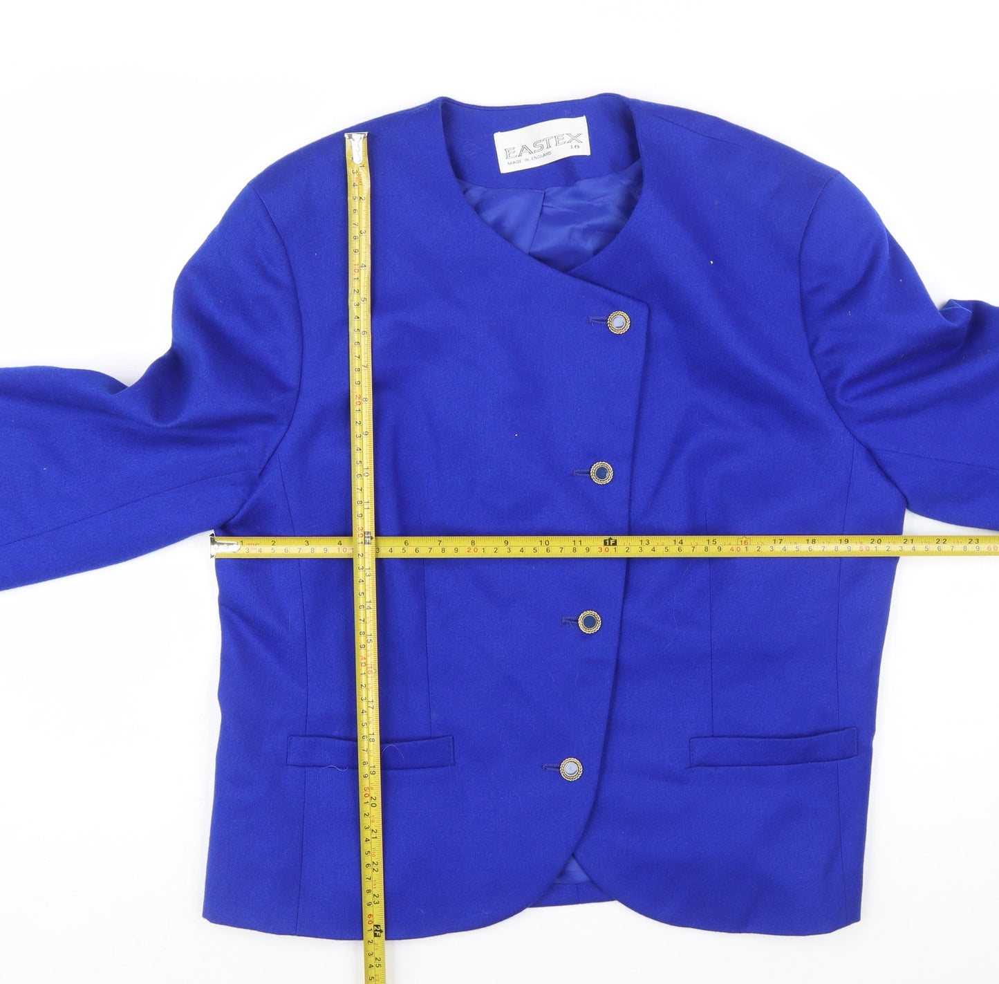 Eastex Women's Blue Wool Blend Single-Breasted Jacket Size 18