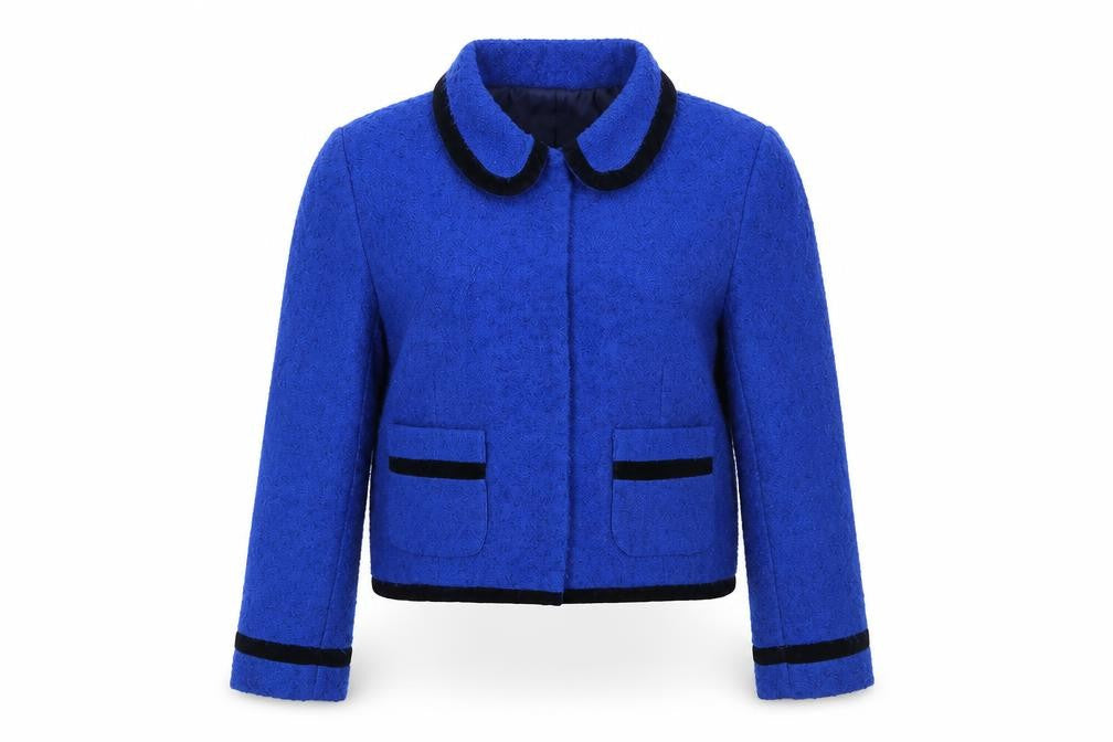 Topshop Women’s Blue Bouclé Cropped Blazer Jacket UK 10