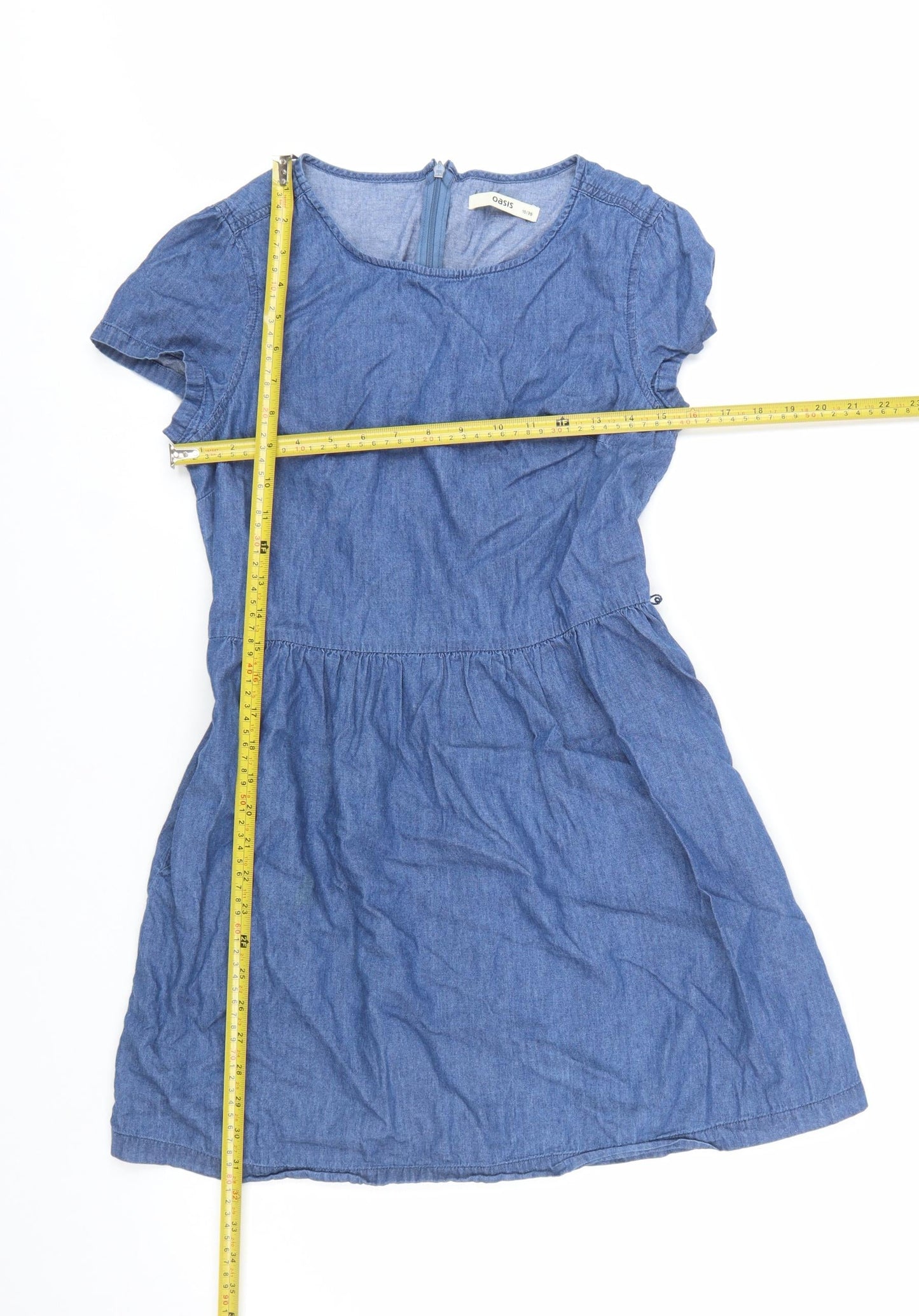 Oasis Women Blue Fit & Flare Chambray Short Dress Size 10