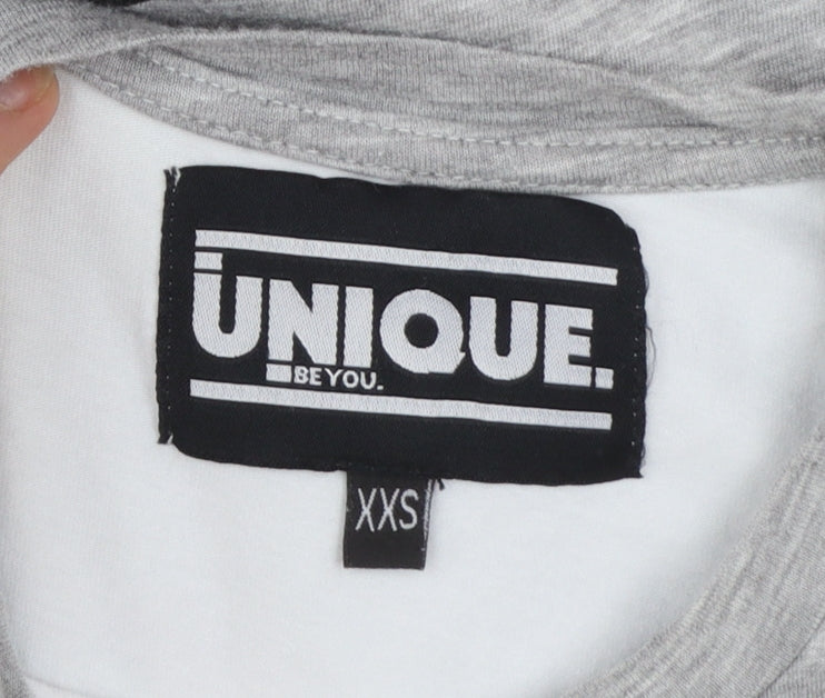 Unique Be You Womens Grey Distressed Short Sleeve T-Shirt 2XS