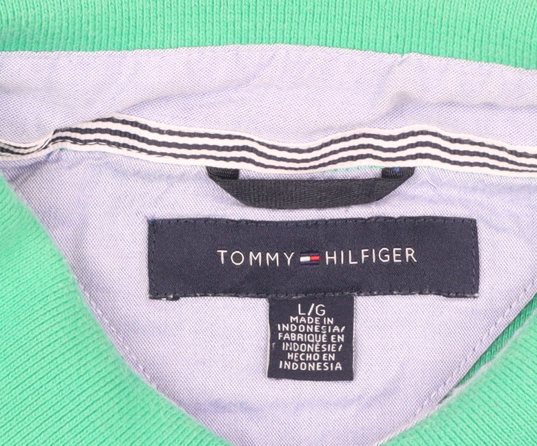 Tommy Hilfiger Men's Green Cotton Polo Shirt Size L Regular Fit