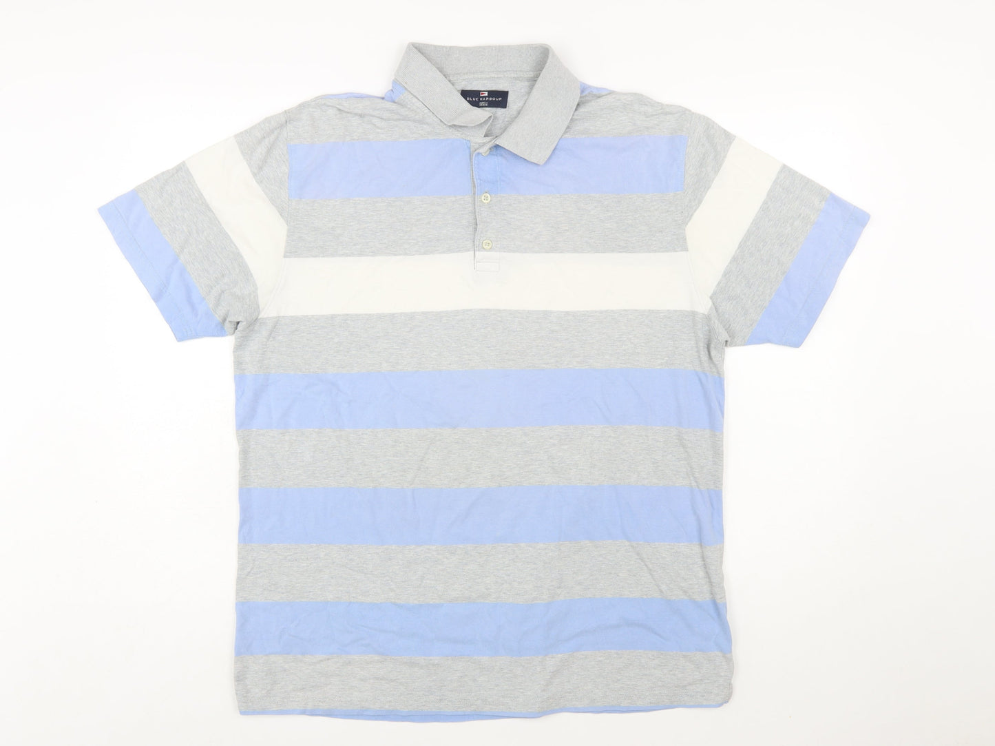 Marks & Spencer Blue Harbour Men's Blue Striped Cotton Polo Shirt M
