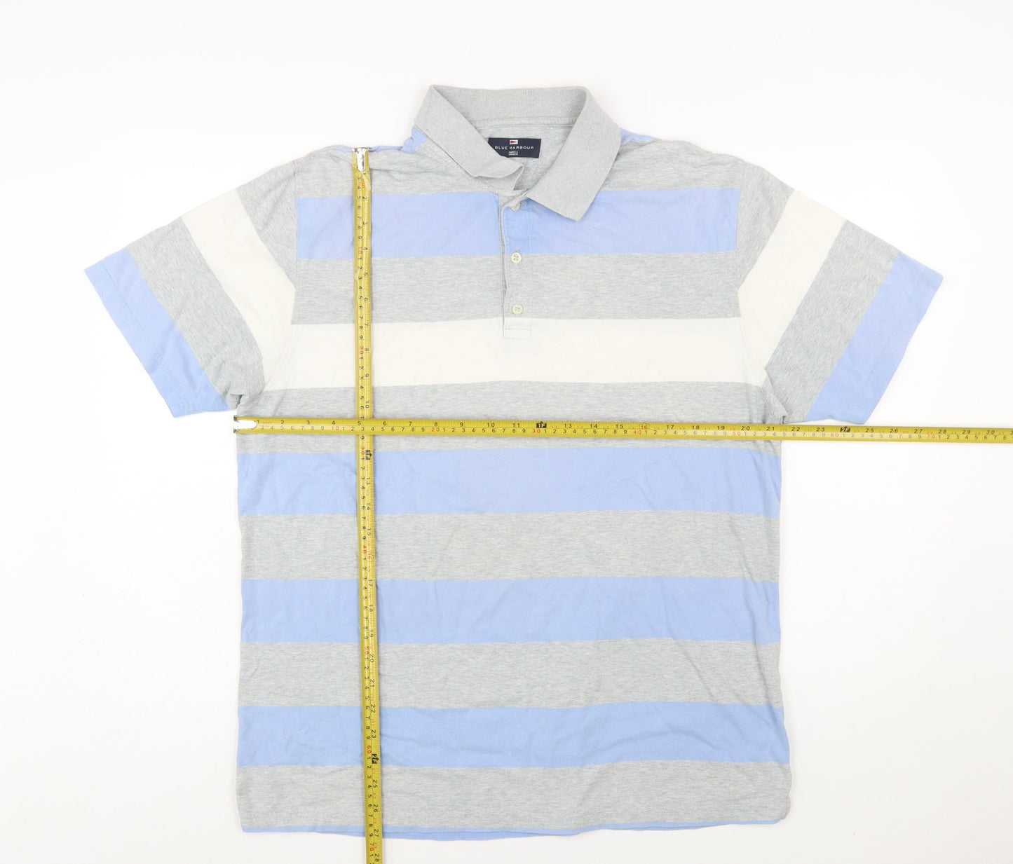 Marks & Spencer Blue Harbour Men's Blue Striped Cotton Polo Shirt M