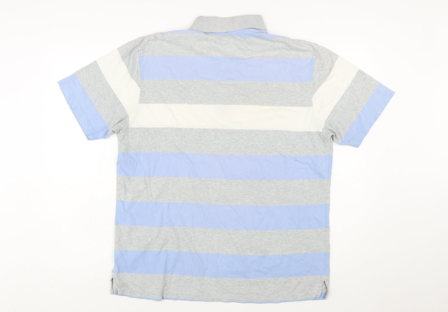 Marks & Spencer Blue Harbour Men's Blue Striped Cotton Polo Shirt M