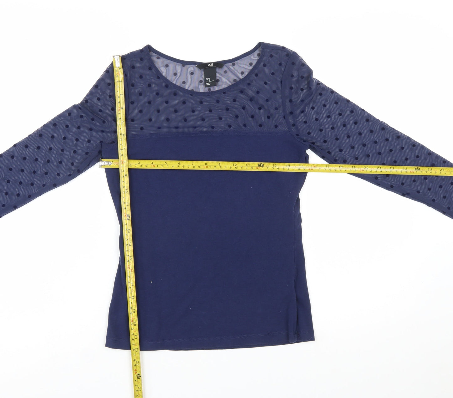 H&M Women's Blue Mesh Polka Dot Long Sleeve Jersey Top Size S
