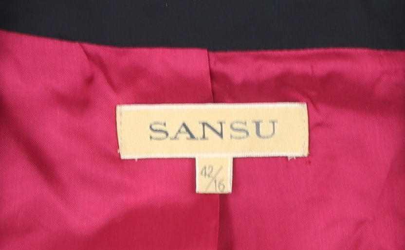 Sansu Women's Black Silk Blend Lined Blazer Jacket Size 16