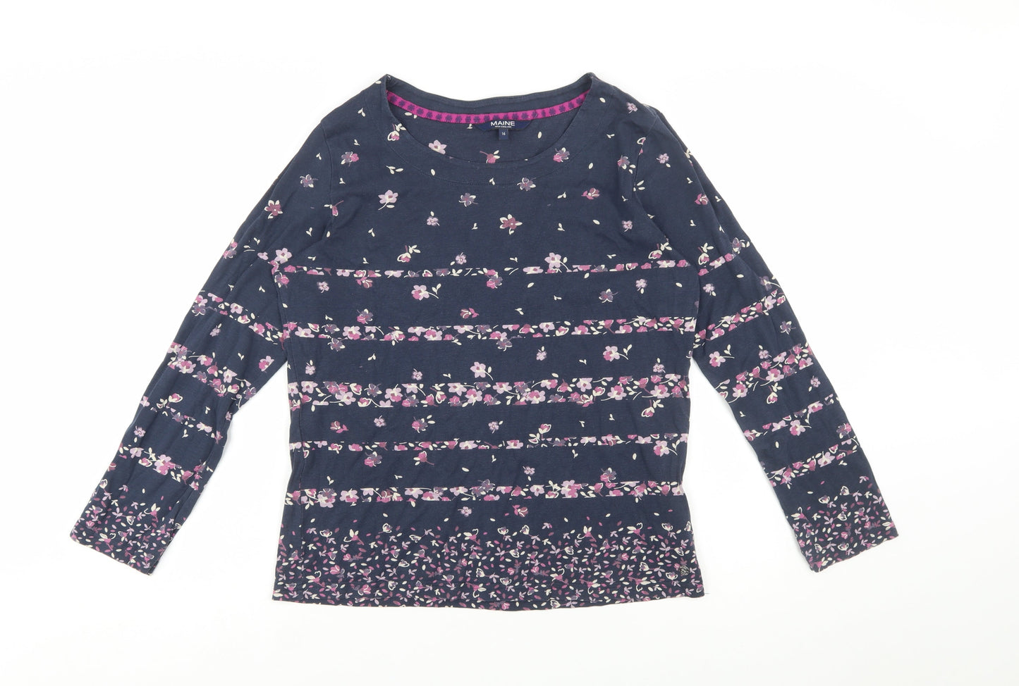 Maine New England Women's Blue Floral Long Sleeve Cotton Top Size 16