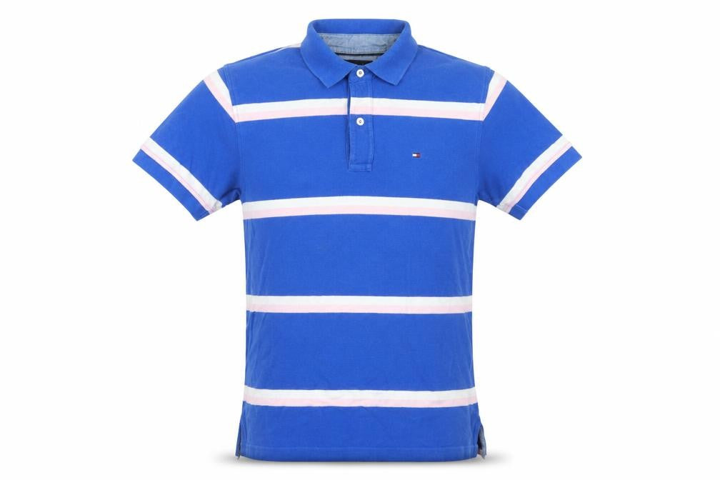 Tommy Hilfiger Men's Blue Striped Cotton Polo Shirt Size M