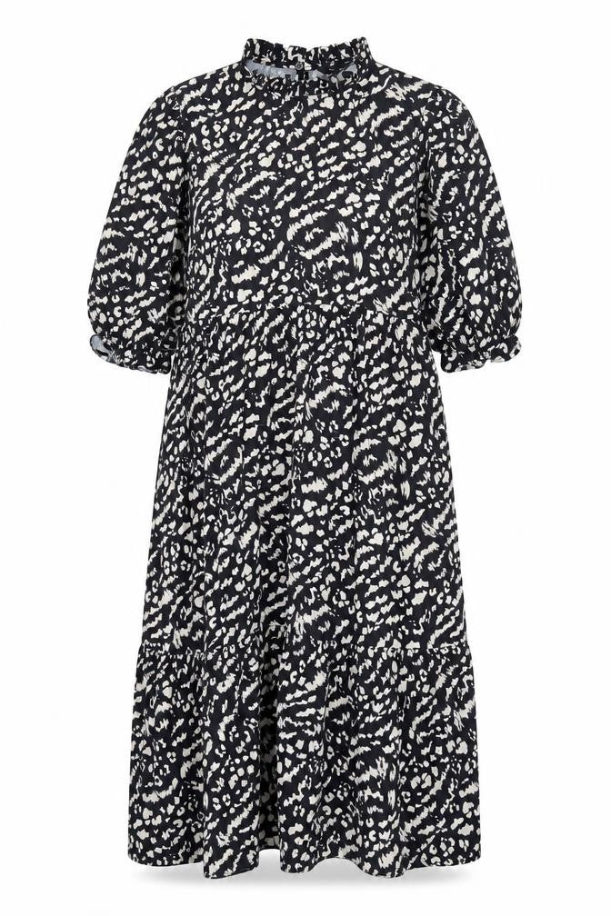 New Look Women's Black Animal Print High Neck Shift Dress Size 14