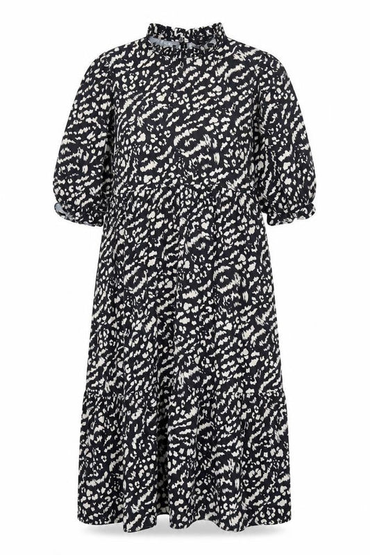New Look Women's Black Animal Print High Neck Shift Dress Size 14