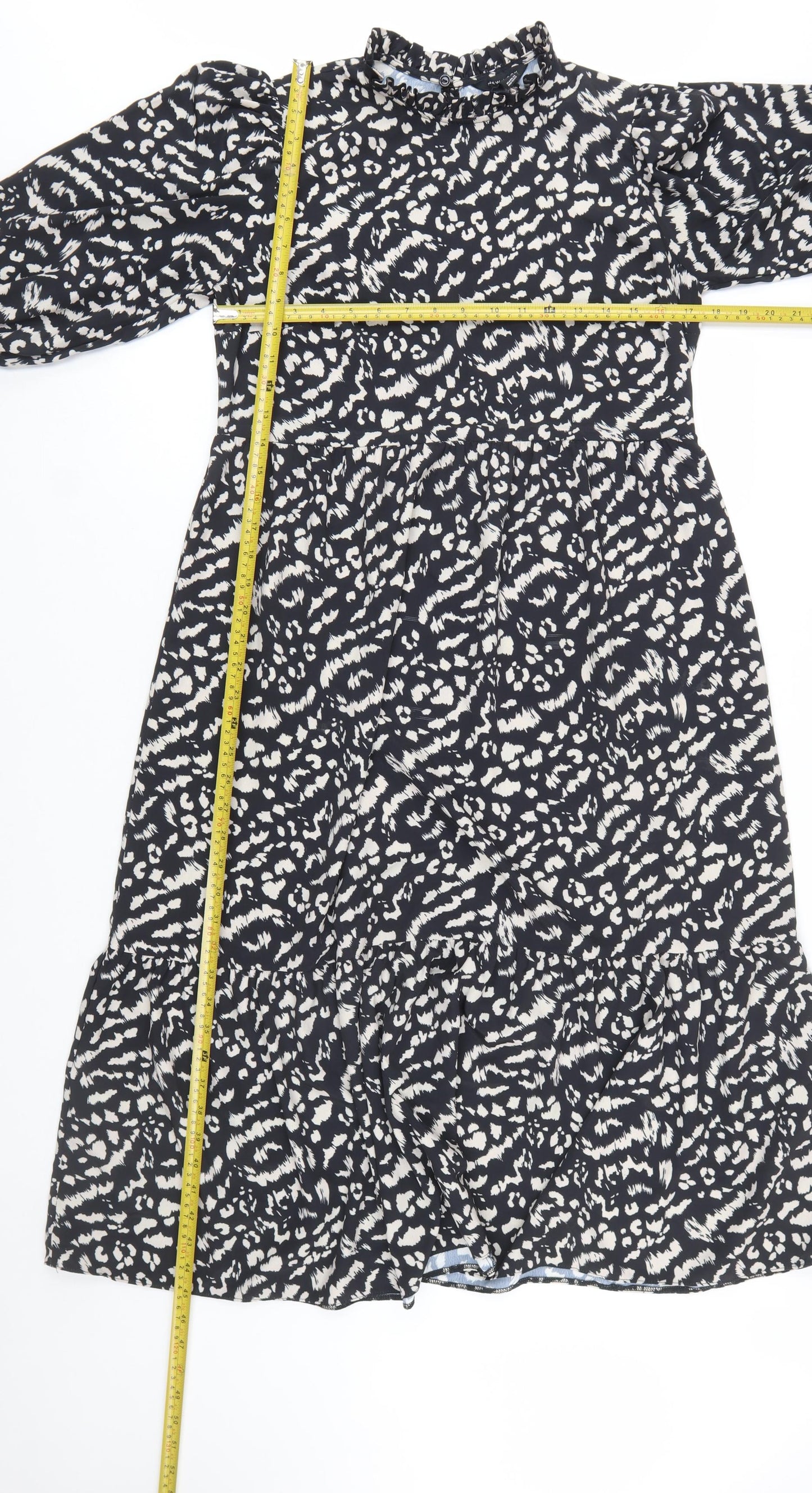 New Look Women's Black Animal Print High Neck Shift Dress Size 14