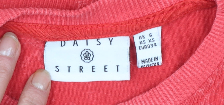 Daisy Street Women's Red Crew Neck Short Sleeve T-Shirt Size 6