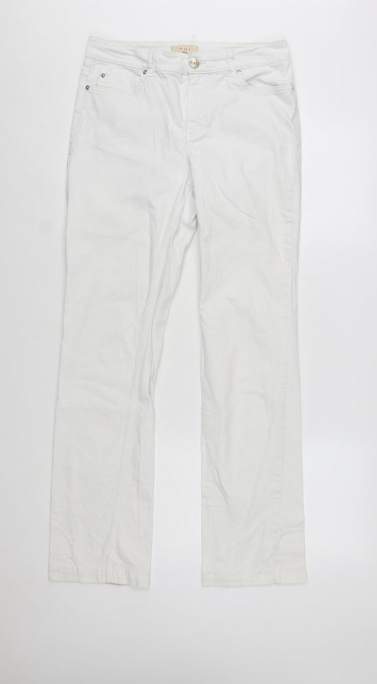Oui Women White Straight Denim Jeans Size 14 Stretch Cotton