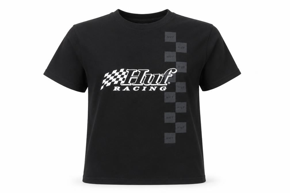 HUF Women Black Racing Graphic Cotton T-Shirt Size S
