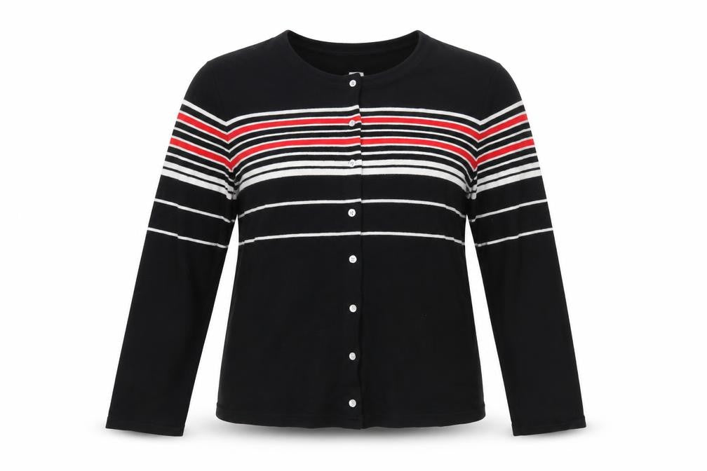 Jones Wear Women’s Black Striped Cotton Button-Up Top L